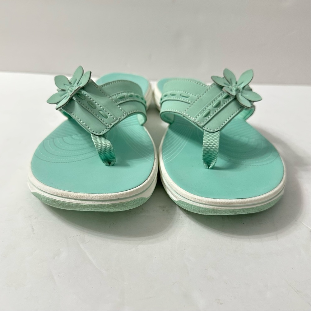Clarks Cloudsteppers Womens Sandals Flip Flop Comfort Flower Turquoise 9.5 - Picture 2 of 10